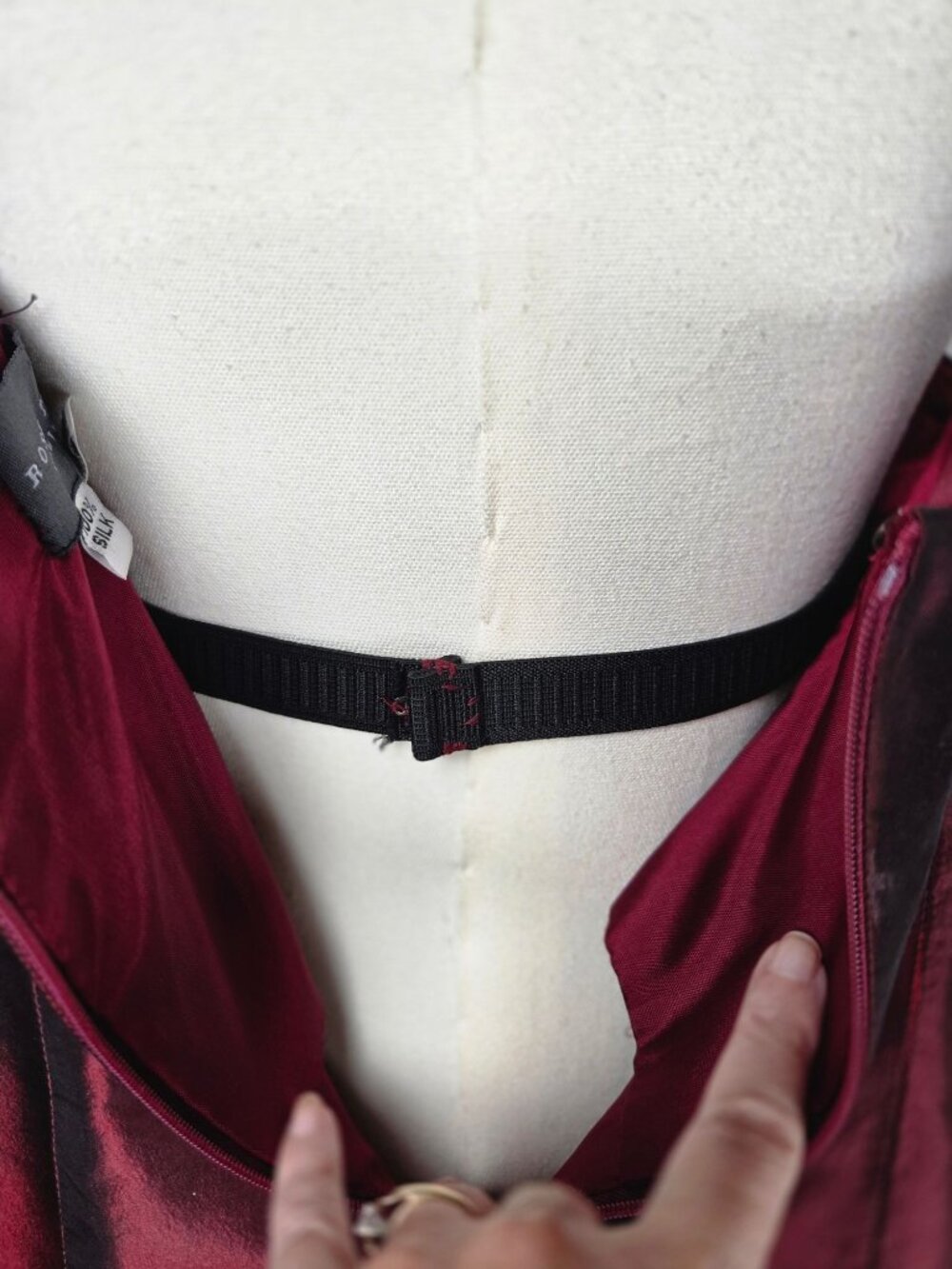 Rose Taft VTG Y2K Vamp Whimsigoth Silk Maxi Dress Burgundy Lace Appliqué Mermaid - Picture 8 of 14